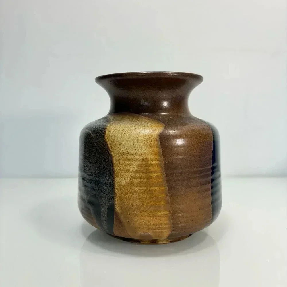 Pottery Craft USA Vintage Stoneware Earth Sand Tones Handmade Vase